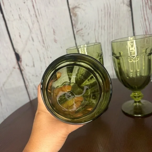Vintage Libbey Gibraltar Duratuff USA 7” Olive Green Tea/Water Goblets, Set of 3 - Picture 3 of 5